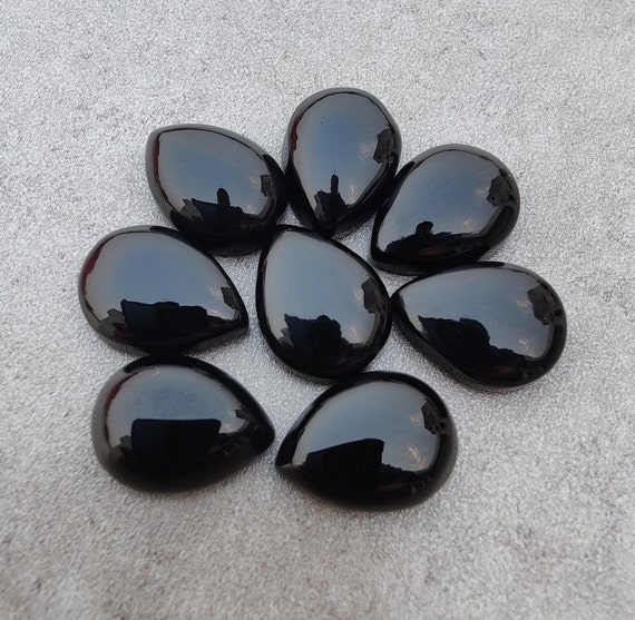 Natural Black Onyx Pear Shape Cabochon Flat Back: AAA+ Teardrop Calibrated Gemstones