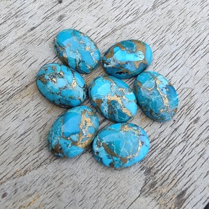 AAA Quality Natural Blue Copper Turquoise Oval Shape Cabochon Flat Back Calibrated Wholesale Gemstones, All Sizes Available image 3