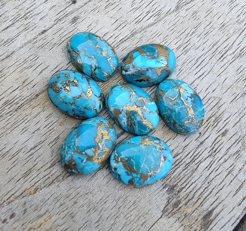 AAA Quality Natural Blue Copper Turquoise Oval Shape Cabochon Flat Back Calibrated Wholesale Gemstones, All Sizes Available image 3