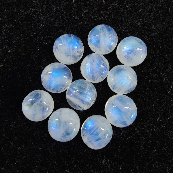 AAA+ Quality Natural Rainbow Moonstone Round Shape Cabochon Flat Back Calibrated Wholesale Gemstones, All Sizes Available