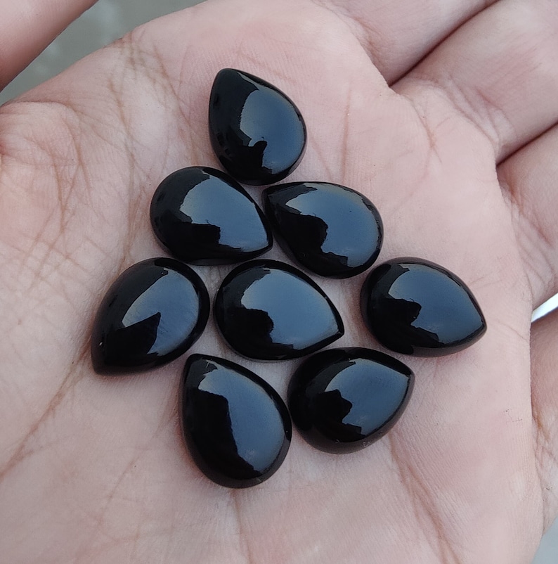 Natürliche schwarze Onyx Birnenform Cabochon Flache Rückseite: AAA + Teardrop kalibrierte Edelsteine Bild 3