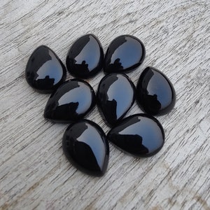 Natürliche schwarze Onyx Birnenform Cabochon Flache Rückseite: AAA + Teardrop kalibrierte Edelsteine Bild 2