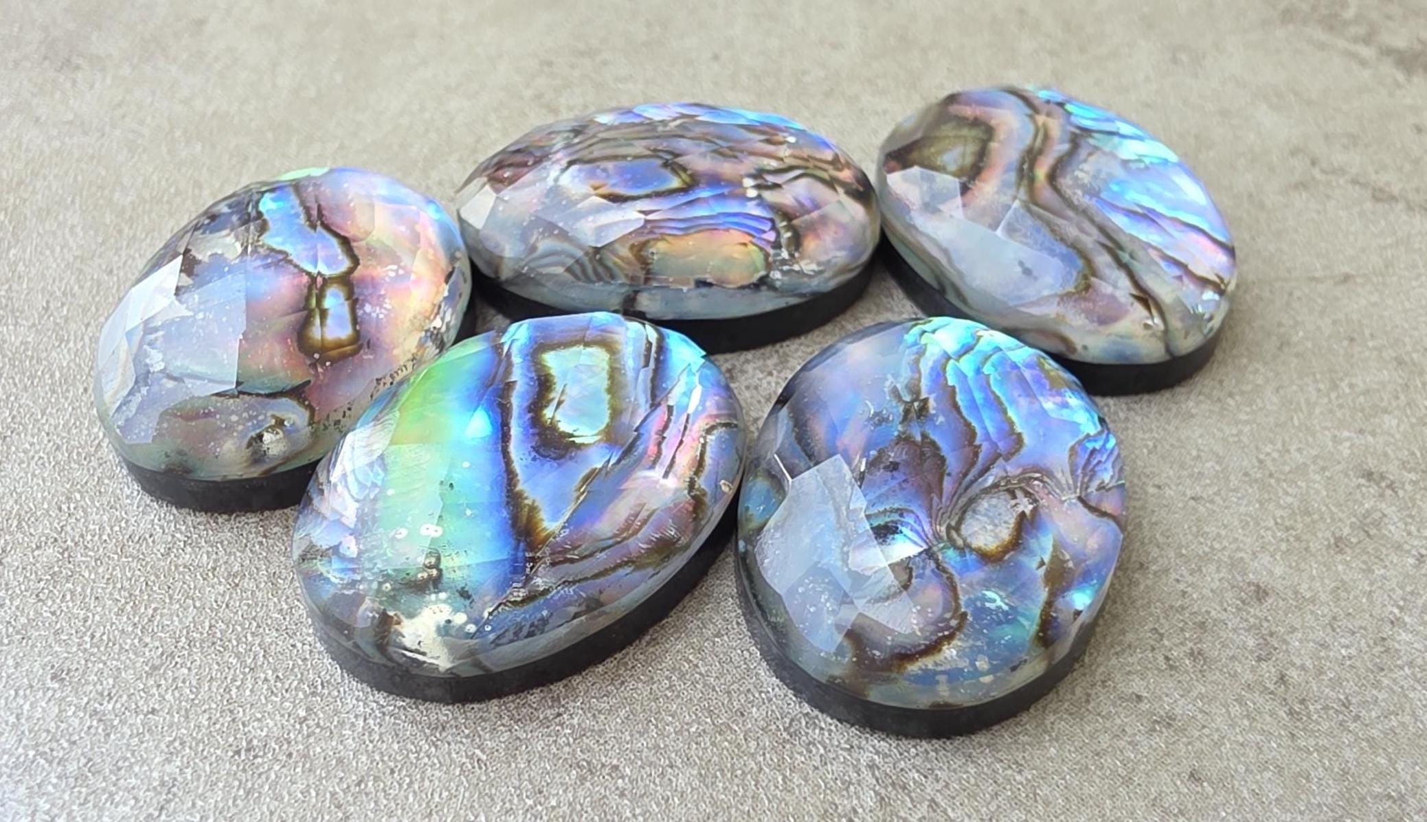 Natural AAA+ Doublet Abalone Shell Oval Shape Checker Cut Flat Back ...