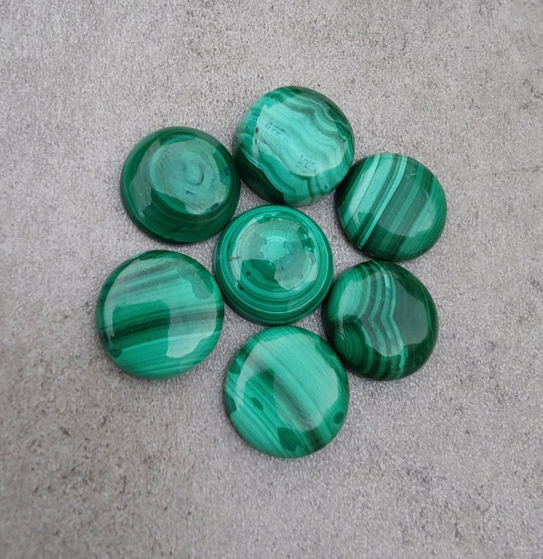Natural Malachite Round Shape Cabochon Flat Back AAA Quality Calibrated Wholesale Gemstones, All Sizes Available image 4