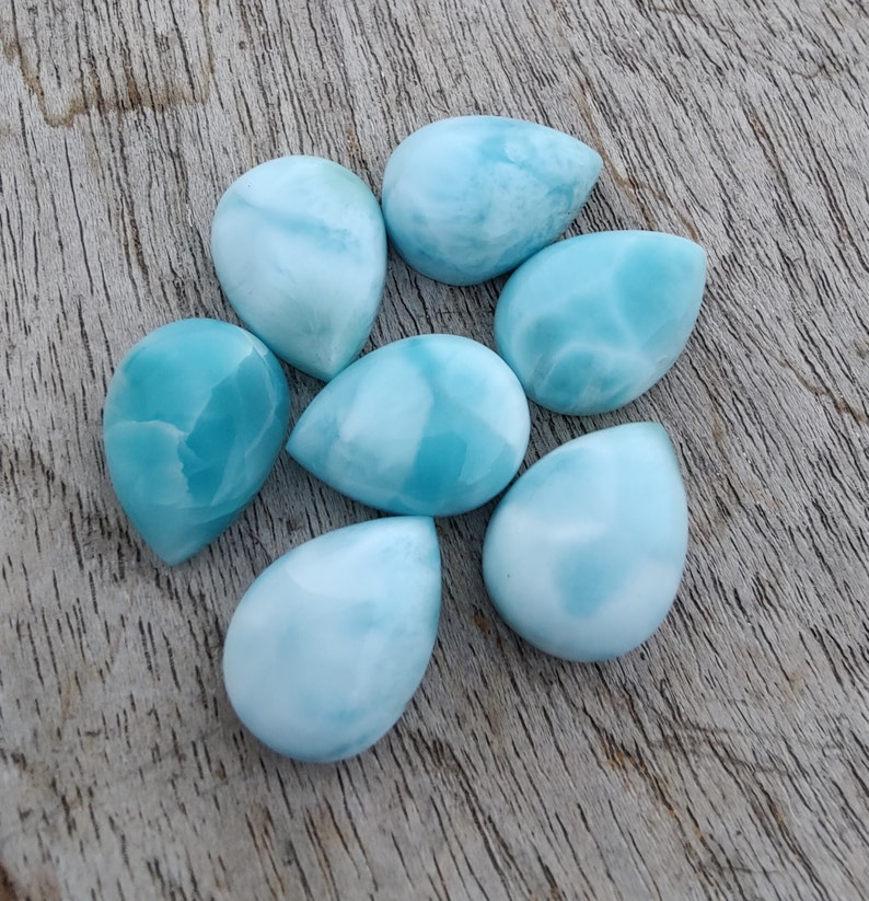 Cabochon en forme de goutte de larimar naturel de qualité AAA dos plat, forme de poire calibrée, pierres précieuses en gros, tailles personnalisées disponibles image 2