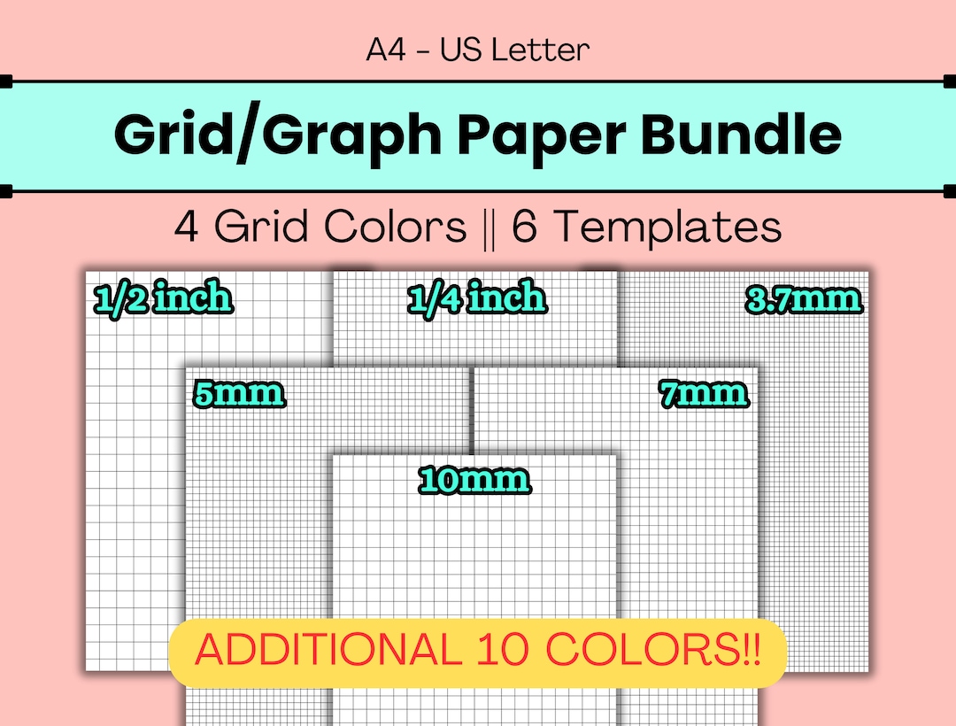 Printable Graph Paper Template Bundle PDF, 1/2 Inch 1/4 Inch 3.5mm 5mm ...