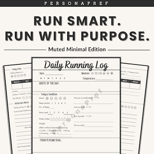Printable Daily Running Log Template (Muted Minimal), Running Goal Tracker PDF, Digital Running Training Journal Planner Pages for beginners