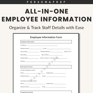 New Employee Information Details Form Template | New Hire Employment Information Sheet Template | Employee Starter Form | Staff Detail Info