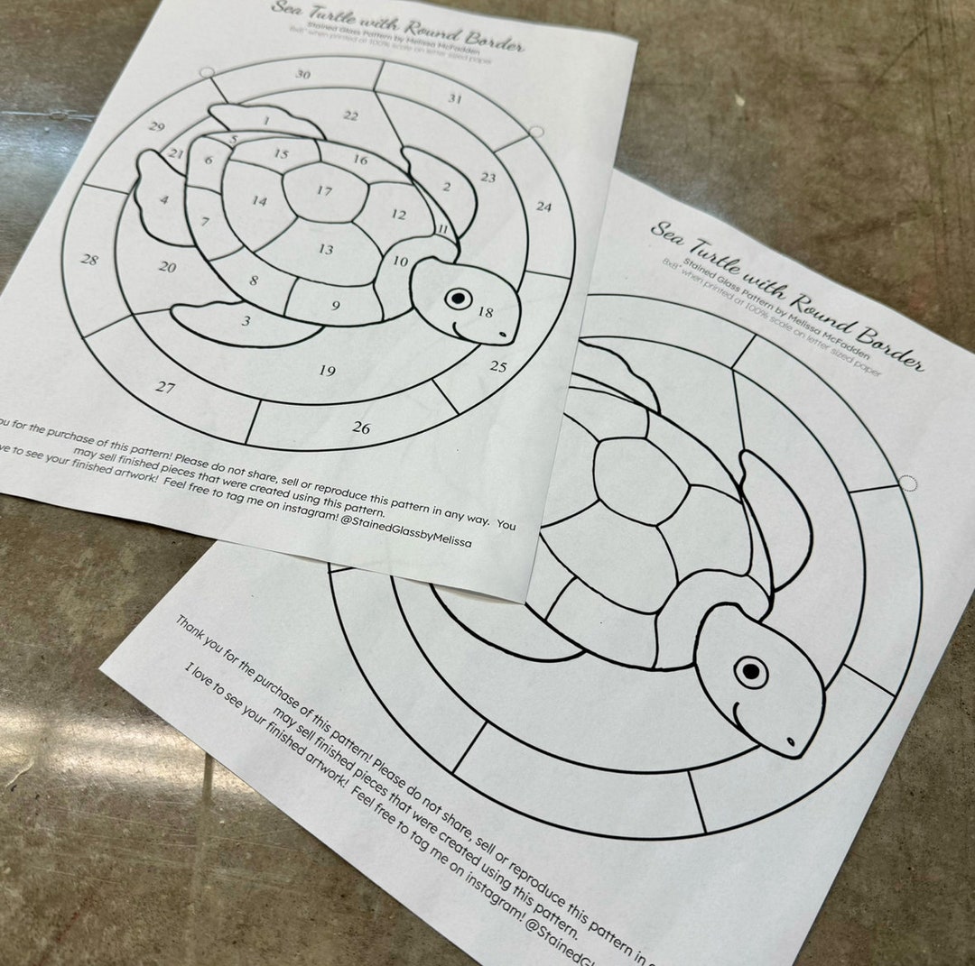 Stained Glass Sea Turtle Pattern With Round Border - Pdf and PNG Files ...