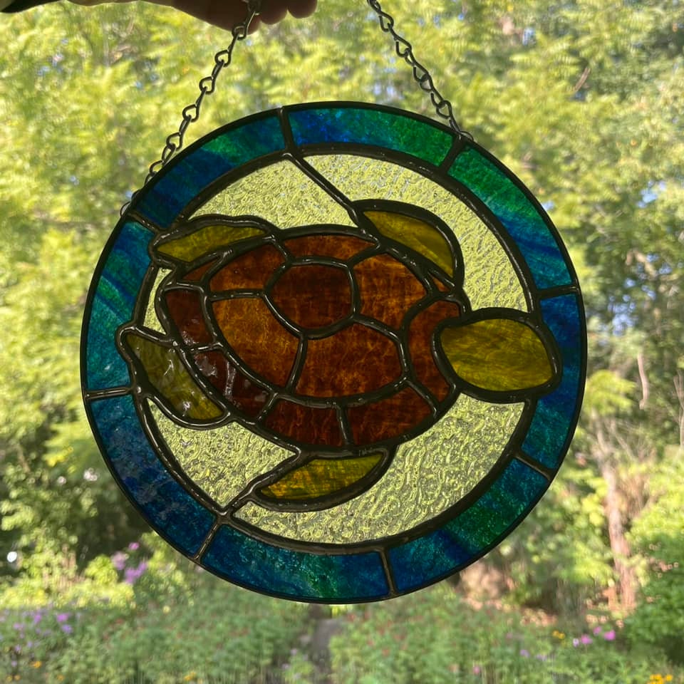 Stained Glass Sea Turtle Pattern With Round Border - Pdf and PNG Files ...