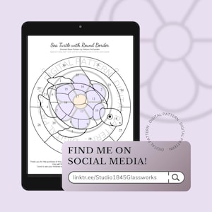 Stained Glass Sea Turtle Pattern With Round Border - PDf and PNG files included