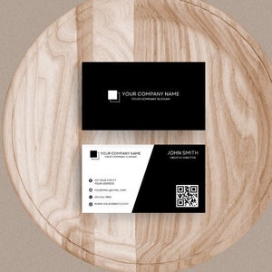 Business Card with QR Code Template, Minimal Modern Business Card, Canva Editable Printable Business Card, Black and White Business Card
