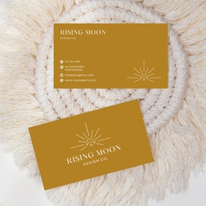 Editable Boho Business Card, Minimal Modern Business Card, DIY Printable Canva Template, Instant Download, Mustard Yellow Branding Aesthetic