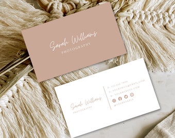Tarjeta de visita Boho editable, tarjeta de visita moderna mínima, plantilla Canva imprimible DIY, descarga instantánea, estética de marca beige y blanca