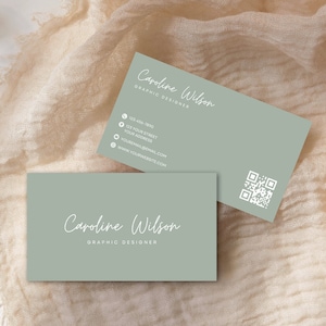 Boho Business Card with QR Code, Minimal Modern Business Card, DIY Printable Canva Template, Instant Download, Editable Business Card Canva