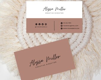Tarjeta de visita editable Boho, diseño elegante moderno minimalista, plantilla Canva imprimible DIY, descarga instantánea, estética de marca beige y blanca