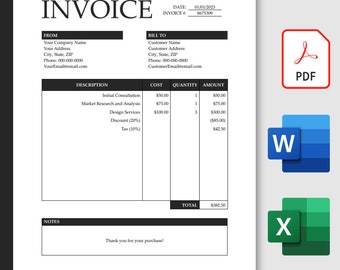Invoice Template PDF, Editable Printable Invoice Microsoft Word/Excel, Business Invoice, Customizable Professional Sleek Modern Invoice Page