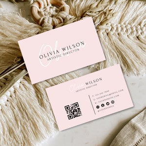 Boho visitekaartje met QR-code, minimaal modern visitekaartje, DIY afdrukbare Canva-sjabloon, direct downloaden, bewerkbare visitekaartje Canva