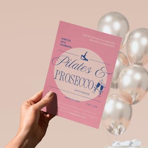 Pilates en Prosecco Uitnodiging | Pilates verjaardagsfeestje | Meidenavondje uit | Fitnessfeest Uitnodiging | Afdrukbare sjabloon | Digitaal downloaden
