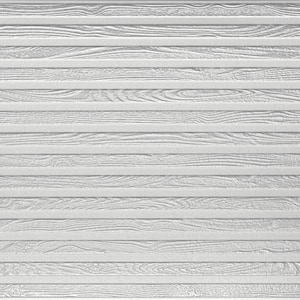 May include: A rectangular panel with a white wood grain pattern. The design features horizontal planks with visible wood texture and subtle variations in tone, creating a natural, textured appearance.