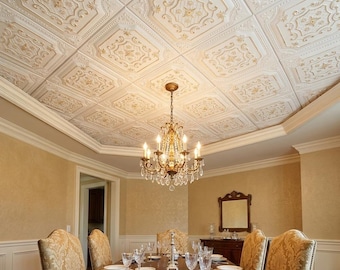 Ceiling Tiles 20x20 Styrofoam Glue Up Panels, R52 Embossed Floral Ceiling Decor, Pre-Painted Various Colors, DIY Makeover.