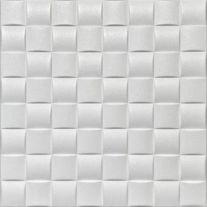 May include: A square, white textured panel with a repeating pattern of raised, rounded squares. The surface has a subtle, pearlescent sheen, creating a play of light and shadow across the geometric design. This panel is suitable for wall decor.