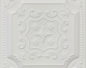 Ceiling Tile, Styrofoam, Glue Up, 20x20 - R52 Embossed Floral - Plain White - Pack of 8