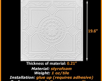 DIY Glue-Up Styrofoam Ceiling Tiles - 20" X 20", White, Choose From 6 Designs