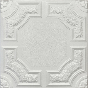 Styrofoam Ceiling Tiles - Glue Up Over Popcorn Ceiling - Easy DIY Installation - R28 Caracas - Plain White - Pack of 8