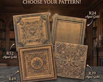 Ceiling Tile, Styrofoam, Glue Up, 20x20 - Antique Aged Gold - Pre-painted, R24, R39, R49, R52