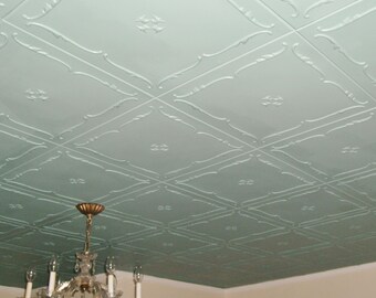 Glue Up Ceiling Tiles, R5W Plain White Styrofoam Panels, Faux Tin Ceiling Decor, Paintable, Lightweight DIY Install, Pack of 8