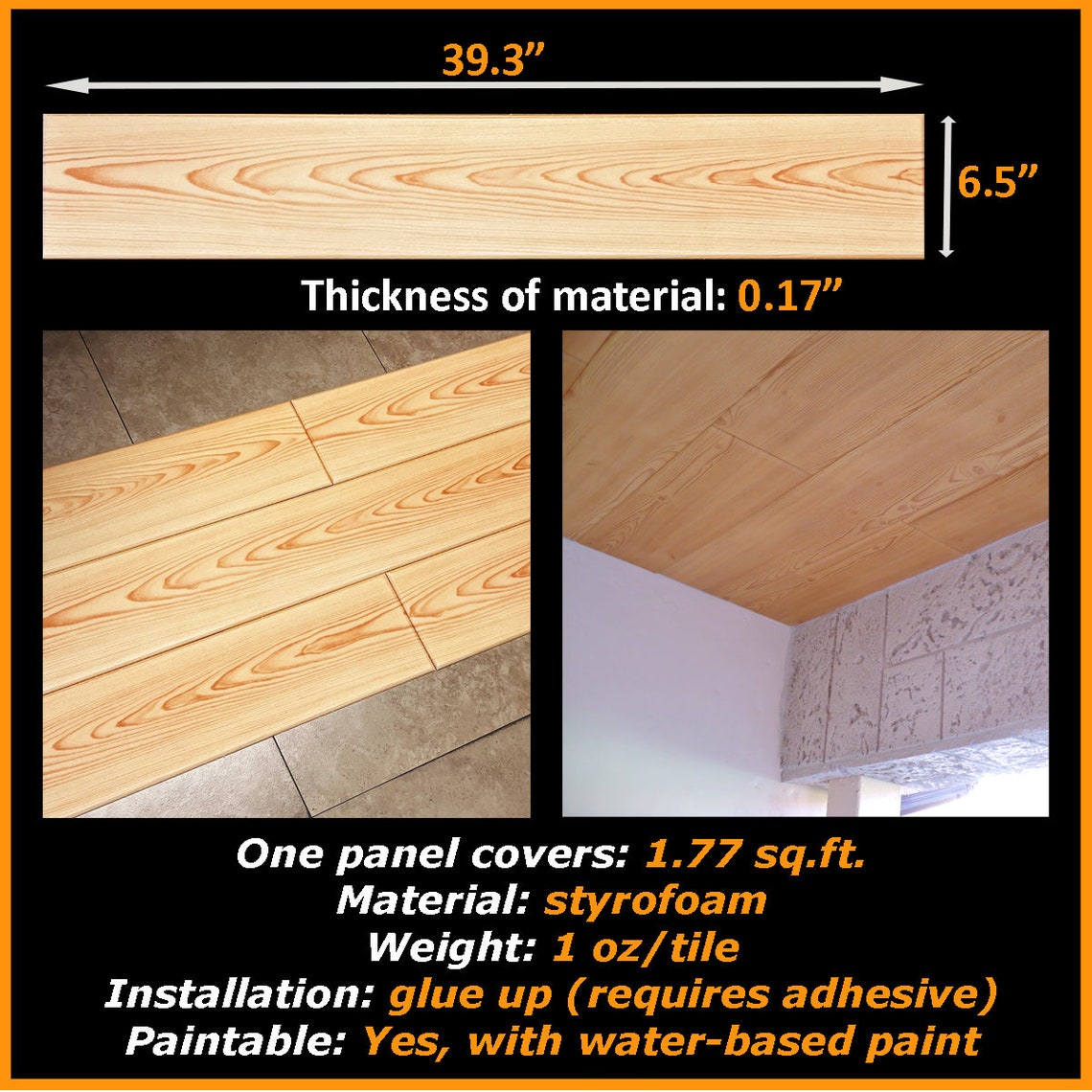 Ceiling Planks Panels, Styrofoam, Glue Up, 39.3 X 6.5, DIY Pine Wood