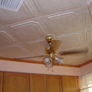 Styrofoam Ceiling Tiles - Glue Up Over Popcorn Ceiling - Easy DIY Installation - R8 Enea - Onyx Gold - Pack of 8