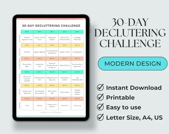 Minimalist 30 Day Decluttering Challenge Planner, Declutter Planner, declutter checklist, cleaning schedule, declutter challenge