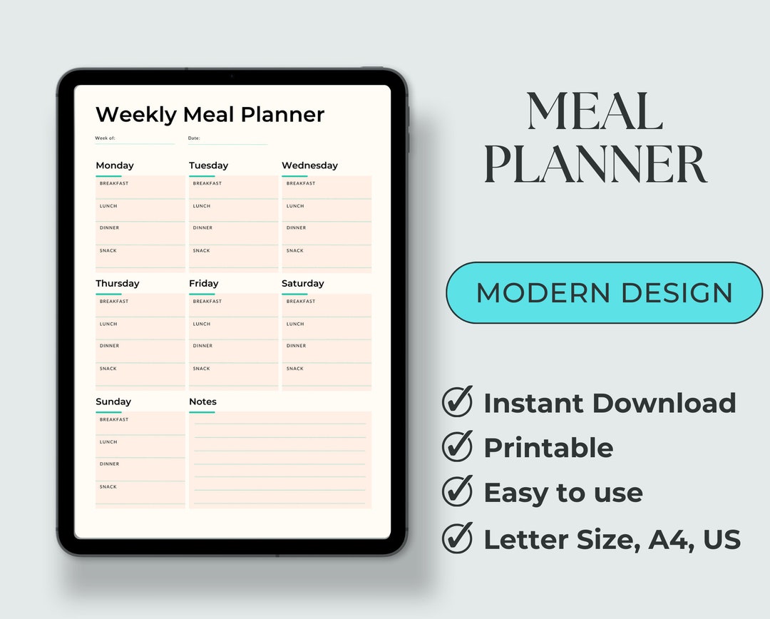 Meal Planner in Daily Weekly and Monthly, Meal Planner Printable, Daily ...
