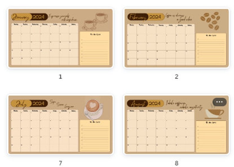 2024 Clendar/coffee Theme / Coffee Calendar/ Etsy