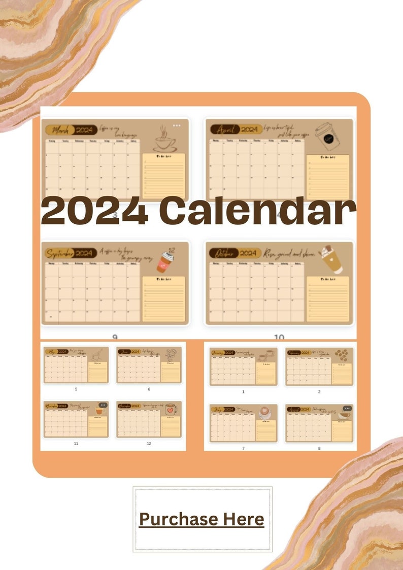 2024 Clendar/coffee Theme / Coffee Calendar/ Etsy