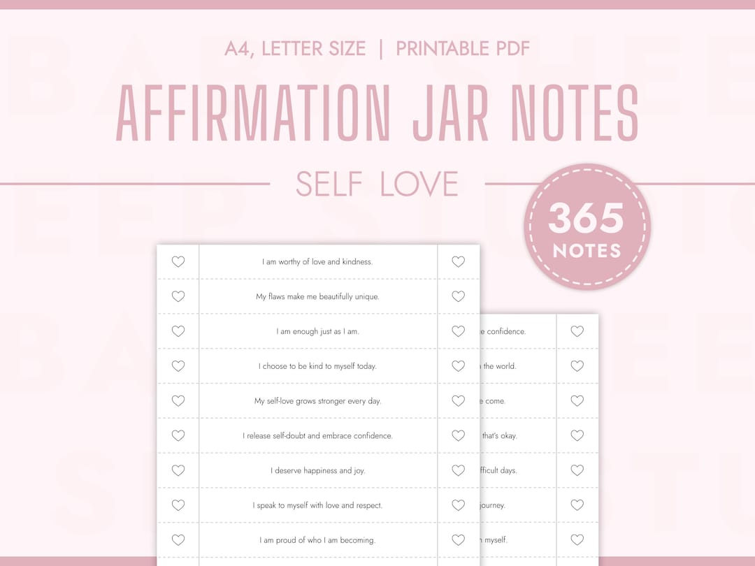 Self Love Affirmations Jar Self-love Daily Affirmations Printable ...