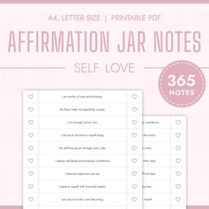 Self Love Affirmations Jar Self-Love Daily Affirmations Printable Affirmation Cards Self-Care Routines Positive Self-Esteem Affirmation PDF