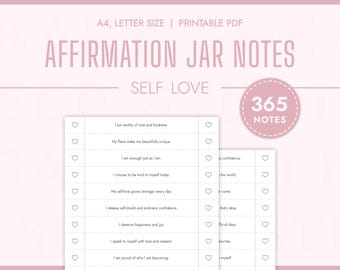 Self Love Affirmations Jar Self-Love Daily Affirmations Printable Affirmation Cards Self-Care Routines Positive Self-Esteem Affirmation PDF