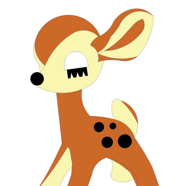 Printable bambi pdf sewing pattern, baby deer pattern, fawn pattern, easy, begginner friendly, stuffed toy pattern