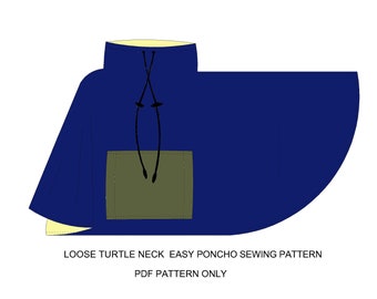Loose turtle neck Poncho pattern, cape sewing pattern, cardigan sewing pattern, printable digital sewing pattern, fall poncho, winter poncho