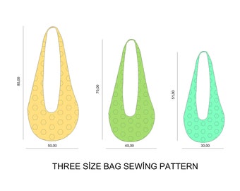 3 size sewing pattern, tote bag digital sewing pattern, hobo bag sewing pattern,