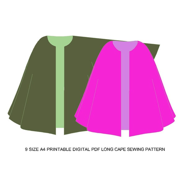 Manteau poncho taille 9, cape longue, cardigan, cape longue Patron de couture numérique imprimable PDF A4 pour couples et enfants