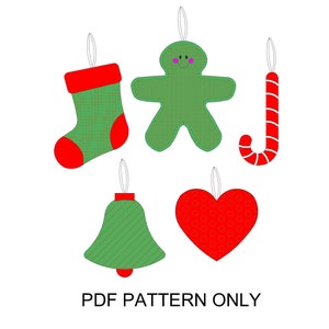 5 Christmas ornament patterns, christmas felt patterns, christmas fabric decor pattern, felt ornament pattern