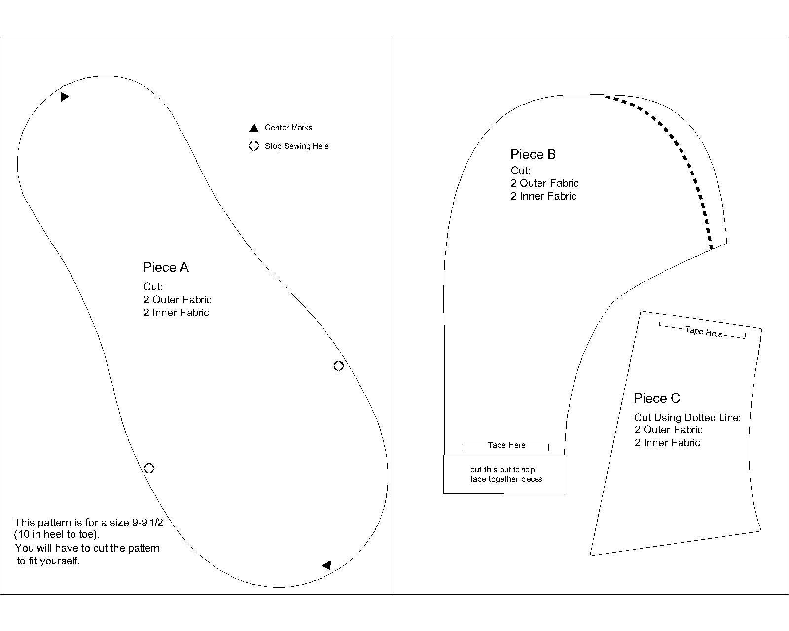 Kimono Style Slipper, Fleece Slipper, House Slipper, Home Socks, A4 PDF Printable Digital Sewing ...