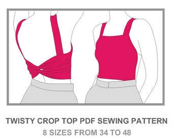 8 size cross back crop top sewing PDF pattern from 34 to 48, the tank top pattern is beginner friendly, easy