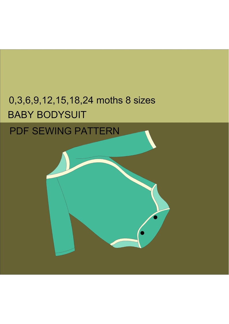 8 Sizes of Baby Bodysuit Sewing Pdf Pattern, From 0 Months to 24 Months