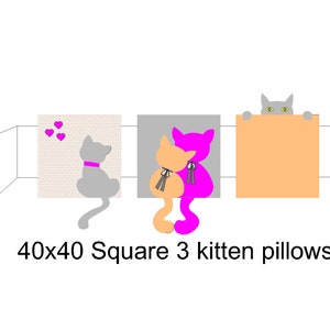 3 types of kitten patched 40cm throwpillow patterns, felt patterns, cushion pattern, cat pillow digital A4 printable digital  PDF pattern