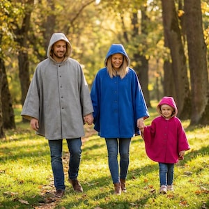 PDF para coser un poncho con capucha – 3 tallas para parejas y niños (solo patrón)